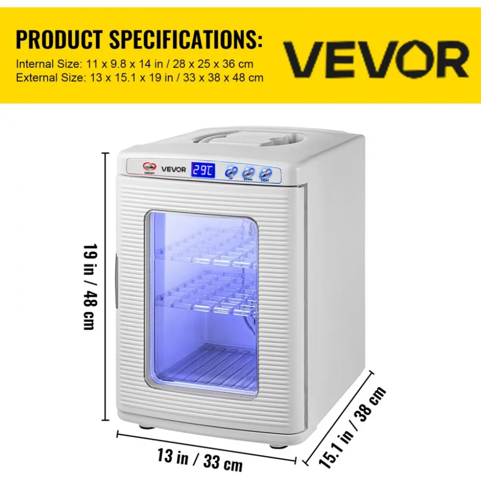 VEVOR Reptile Incubator, 25L Scientific Lab Incubator, Cooling and Heating 5 °C to 42 °C Automatic Incubator, 12V/110V White Reptile Egg Breeding Hatchery Work for Thermostats Snakes and Turtles