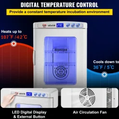VEVOR Reptile Incubator, 25L Scientific Lab Incubator, Cooling and Heating 5 °C to 42 °C Automatic Incubator, 12V/110V White Reptile Egg Breeding Hatchery Work for Thermostats Snakes and Turtles