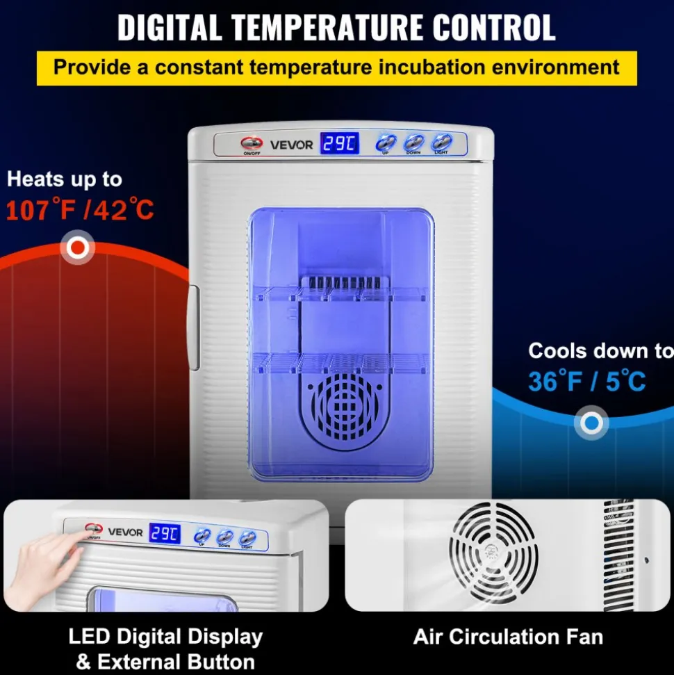 VEVOR Reptile Incubator, 25L Scientific Lab Incubator, Cooling and Heating 5 °C to 42 °C Automatic Incubator, 12V/110V White Reptile Egg Breeding Hatchery Work for Thermostats Snakes and Turtles