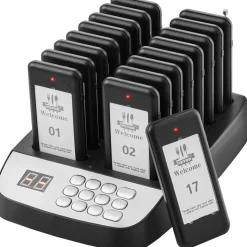 VEVOR Restaurant Pager System, Wireless 500m Long Range Lineup Waiting Queue Signal, Guest Customer Calling Beepers with Vibration & Flashing, 16 Buzzers for Food Truck, Church, Nursery, Hospital