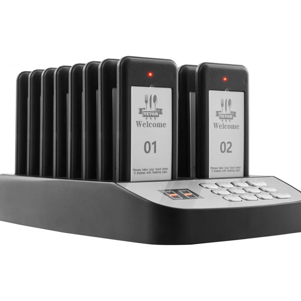 VEVOR Restaurant Pager System, Wireless 500m Long Range Lineup Waiting Queue Signal, Guest Customer Calling Beepers with Vibration & Flashing, 16 Buzzers for Food Truck, Church, Nursery, Hospital