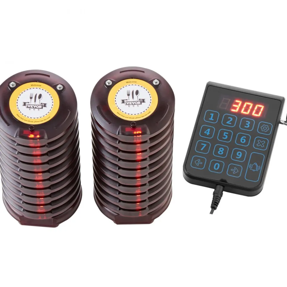 VEVOR Restaurant Pager System, Wireless 500m Long Range Lineup Waiting Queue Signal, Guest Customer Calling Beepers with Vibration & Flashing, 20 Buzzers for Food Truck, Church, Nursery, Hospital