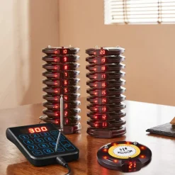 VEVOR Restaurant Pager System, Wireless 500m Long Range Lineup Waiting Queue Signal, Guest Customer Calling Beepers with Vibration & Flashing, 20 Buzzers for Food Truck, Church, Nursery, Hospital