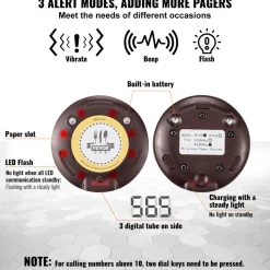 VEVOR Restaurant Pager System, Wireless 500m Long Range Lineup Waiting Queue Signal, Guest Customer Calling Beepers with Vibration & Flashing, 20 Buzzers for Food Truck, Church, Nursery, Hospital