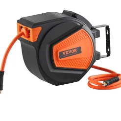VEVOR Retractable Air Hose Reel, 3/8 IN x 50 FT Hybrid Air Hose Max 300PSI, Air Compressor Hose Reel with 5 In Lead in, Ceiling / Wall Mount Enclosed Air Reel, 180° Swivel Mount