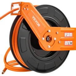 VEVOR Retractable Air Hose Reel, 3/8IN x 100FT Rubber Air Hose Max 300PSI, Air Compressor Hose Reel Auto-Rewind with 5FT Lead in, Ceiling/Wall Mount Heavy Duty Single Arm Steel Reel, 1/4" NPT Fitting