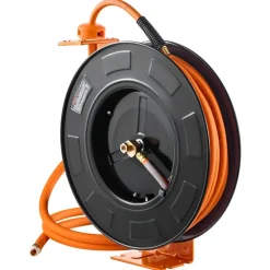VEVOR Retractable Air Hose Reel, 3/8IN x 50FT Rubber Air Hose Max 300PSI, Air Compressor Hose Reel Auto-Rewind with 5FT Lead in, Ceiling/Wall Mount Heavy Duty Single Arm Reel & 180° Swivel Bracket