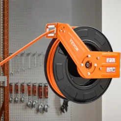 VEVOR Retractable Air Hose Reel, 3/8IN x 50FT Rubber Air Hose Max 300PSI, Air Compressor Hose Reel Auto-Rewind with 5FT Lead in, Ceiling/Wall Mount Heavy Duty Single Arm Reel & 180° Swivel Bracket