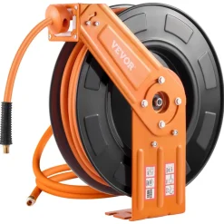 VEVOR Retractable Air Hose Reel, 3/8IN x 50FT Rubber Air Hose Max 300PSI, Air Compressor Hose Reel Auto-Rewind with 5FT Lead in, Ceiling/Wall Mount Heavy Duty Single Arm Reel & 180° Swivel Bracket