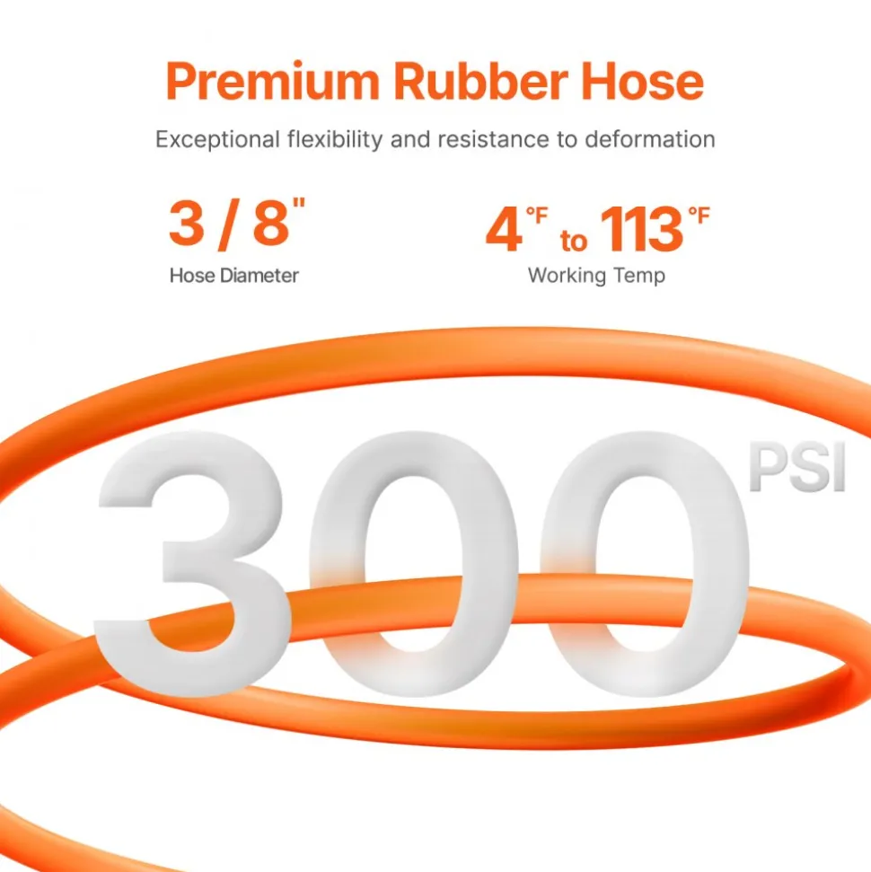 VEVOR Retractable Air Hose Reel, 3/8IN x 50FT Rubber Air Hose Max 300PSI, Air Compressor Hose Reel Auto-Rewind with 5FT Lead in, Ceiling/Wall Mount Heavy Duty Single Arm Reel & 180° Swivel Bracket