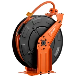 VEVOR Retractable Air Hose Reel, 3/8 Inch x 50 FT Rubber Air Hose Max 300PSI, Auto Rewind Air-Compressor Hoses Reel with 5 ft Lead in, Ceiling/Wall Mount Heavy Duty Steel Double Arm