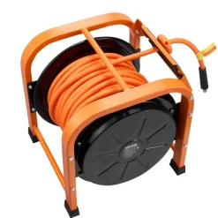 VEVOR Retractable Air Hose Reel, 3/8 IN x 50 FT Hybrid Air Hose Max 300PSI, Air Compressor Hose Reel with 5 In Lead in, Ceiling / Wall Mount Heavy Duty Single Arm Steel Reel