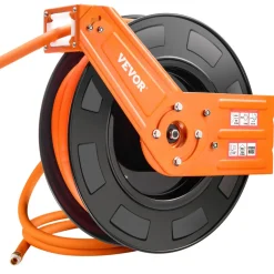 VEVOR Retractable Air Hose Reel, 1/2 IN x 50 FT Hybrid Air Hose Max 300PSI, Air Compressor Hose Reel Auto-Rewind with 5FT Lead in, Ceiling/Wall Mount Heavy Duty Single Arm Steel Reel, 1/2