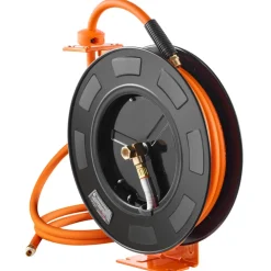 VEVOR Retractable Air Hose Reel, 1/2 IN x 50 FT Hybrid Air Hose Max 300PSI, Air Compressor Hose Reel Auto-Rewind with 5FT Lead in, Ceiling/Wall Mount Heavy Duty Single Arm Steel Reel, 1/2