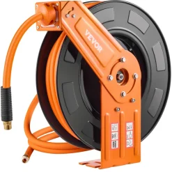 VEVOR Retractable Air Hose Reel, 1/2 IN x 50 FT Hybrid Air Hose Max 300PSI, Air Compressor Hose Reel Auto-Rewind with 5FT Lead in, Ceiling/Wall Mount Heavy Duty Single Arm Steel Reel, 1/2