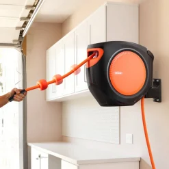 VEVOR Retractable Air Hose Reel, 3/8 Inch x 80 FT Hybrid Air Hose Max 300PSI, Enclosed Air-Compressor Hoses Reel Auto Rewind with 6.6 ft Lead in, 180° Swivel Ceiling/Wall Mount for Workshops