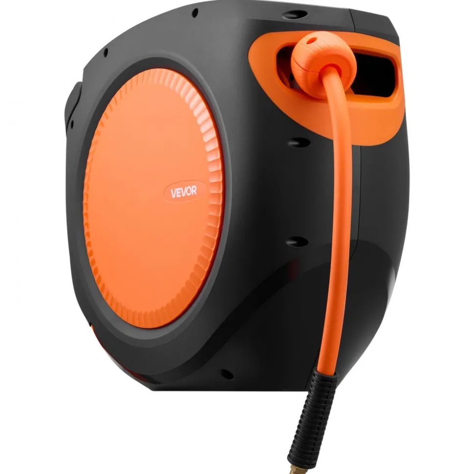 VEVOR Retractable Air Hose Reel, 3/8 Inch x 80 FT Hybrid Air Hose Max 300PSI, Enclosed Air-Compressor Hoses Reel Auto Rewind with 6.6 ft Lead in, 180° Swivel Ceiling/Wall Mount for Workshops