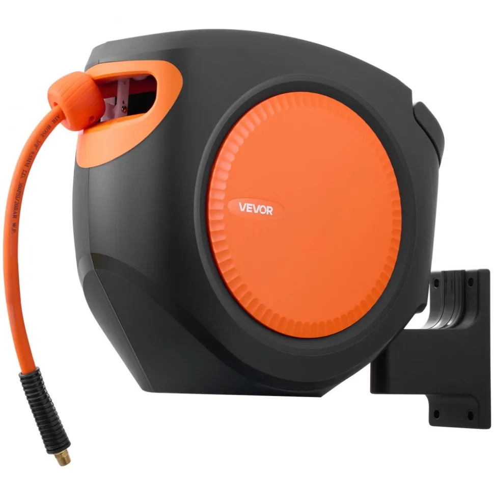 VEVOR Retractable Air Hose Reel, 3/8 Inch x 80 FT Hybrid Air Hose Max 300PSI, Enclosed Air-Compressor Hoses Reel Auto Rewind with 6.6 ft Lead in, 180° Swivel Ceiling/Wall Mount for Workshops