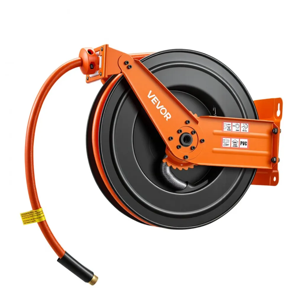 VEVOR Retractable Air Hose Reel, 3/4 Inch x 50 FT PVC Air Hose Max 300PSI, Auto Rewind Air-Compressor Hoses Reel with 5 ft Lead in, Ceiling/Wall Mount Heavy Duty Steel Double Arm