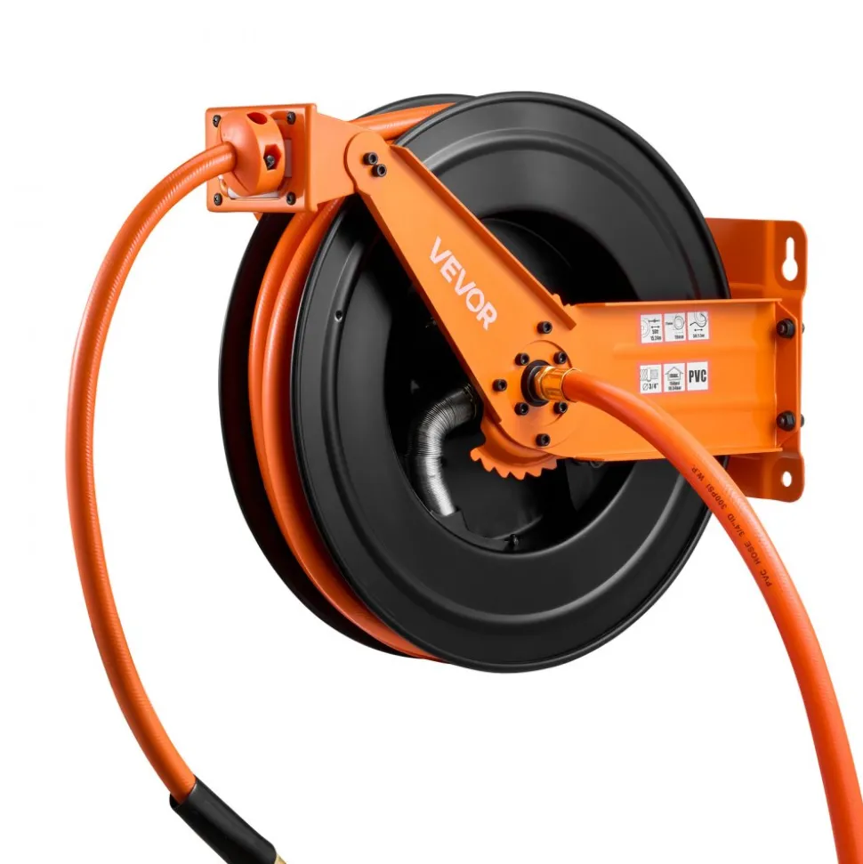 VEVOR Retractable Air Hose Reel, 3/4 Inch x 50 FT PVC Air Hose Max 300PSI, Auto Rewind Air-Compressor Hoses Reel with 5 ft Lead in, Ceiling/Wall Mount Heavy Duty Steel Double Arm