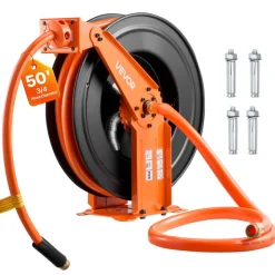 VEVOR Retractable Air Hose Reel, 3/4 Inch x 50 FT PVC Air Hose Max 300PSI, Auto Rewind Air-Compressor Hoses Reel with 5 ft Lead in, Ceiling/Wall Mount Heavy Duty Steel Double Arm