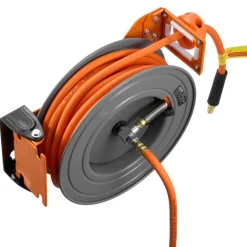 VEVOR Retractable Air Hose Reel, 3/8 Inch x 50 FT Hybrid Air Hose Max 300PSI, Auto Rewind Air-Compressor Hoses Reel with 5 ft Lead in, 180° Swivel Ceiling/Wall Mount for Garage Workshops