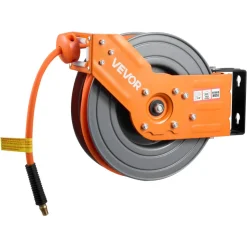 VEVOR Retractable Air Hose Reel, 3/8 Inch x 50 FT Hybrid Air Hose Max 300PSI, Auto Rewind Air-Compressor Hoses Reel with 5 ft Lead in, 180° Swivel Ceiling/Wall Mount for Garage Workshops