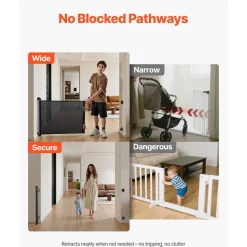 VEVOR Retractable Baby Gate, Extends to 72.8 inch Wide, 31.3 inch Tall, with Security Lock, Easy to Use, Walk Through Without Tripping, Mesh Dog Gate for Stairs, Hallways, Indoor/Outdoor, Black