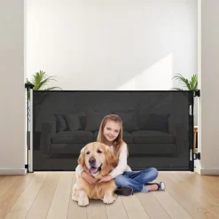 VEVOR Retractable Baby Gate, Extends to 72.8 inch Wide, 31.3 inch Tall, with Security Lock, Easy to Use, Walk Through Without Tripping, Mesh Dog Gate for Stairs, Hallways, Indoor/Outdoor, Black