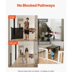 VEVOR Retractable Baby Gate, Extends to 57 inch Wide, 38.5 inch Tall, with Security Lock, Easy to Use, Walk Through Without Tripping, Mesh Dog Gate for Stairs, Hallways, Indoor/Outdoor, Black