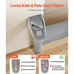 VEVOR Retractable Baby Gate, Extends to 56.3 inch Wide, 31.3 inch Tall, with Security Lock, Easy to Use, Walk Through Without Tripping, Mesh Dog Gate for Stairs, Hallways, Indoor/Outdoor, Gray