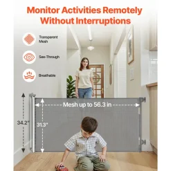 VEVOR Retractable Baby Gate, Extends to 56.3 inch Wide, 31.3 inch Tall, with Security Lock, Easy to Use, Walk Through Without Tripping, Mesh Dog Gate for Stairs, Hallways, Indoor/Outdoor, White