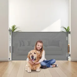VEVOR Retractable Baby Gate, Extends to 56.3 inch Wide, 31.3 inch Tall, with Security Lock, Easy to Use, Walk Through Without Tripping, Mesh Dog Gate for Stairs, Hallways, Indoor/Outdoor, White