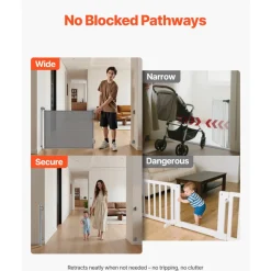 VEVOR Retractable Baby Gate, Extends to 56.3 inch Wide, 31.3 inch Tall, with Security Lock, Easy to Use, Walk Through Without Tripping, Mesh Dog Gate for Stairs, Hallways, Indoor/Outdoor, White