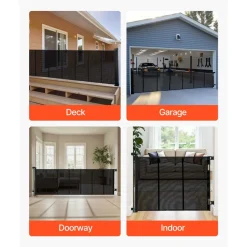 VEVOR Retractable Baby Gate, Extends to 120 inch Extra Wide, 38.5 inch Tall, with Reinforced Fiberglass Strips, Avoids Crawling Through, Mesh Dog Gate for Decks, Doorways, Garages, Indoor, Black