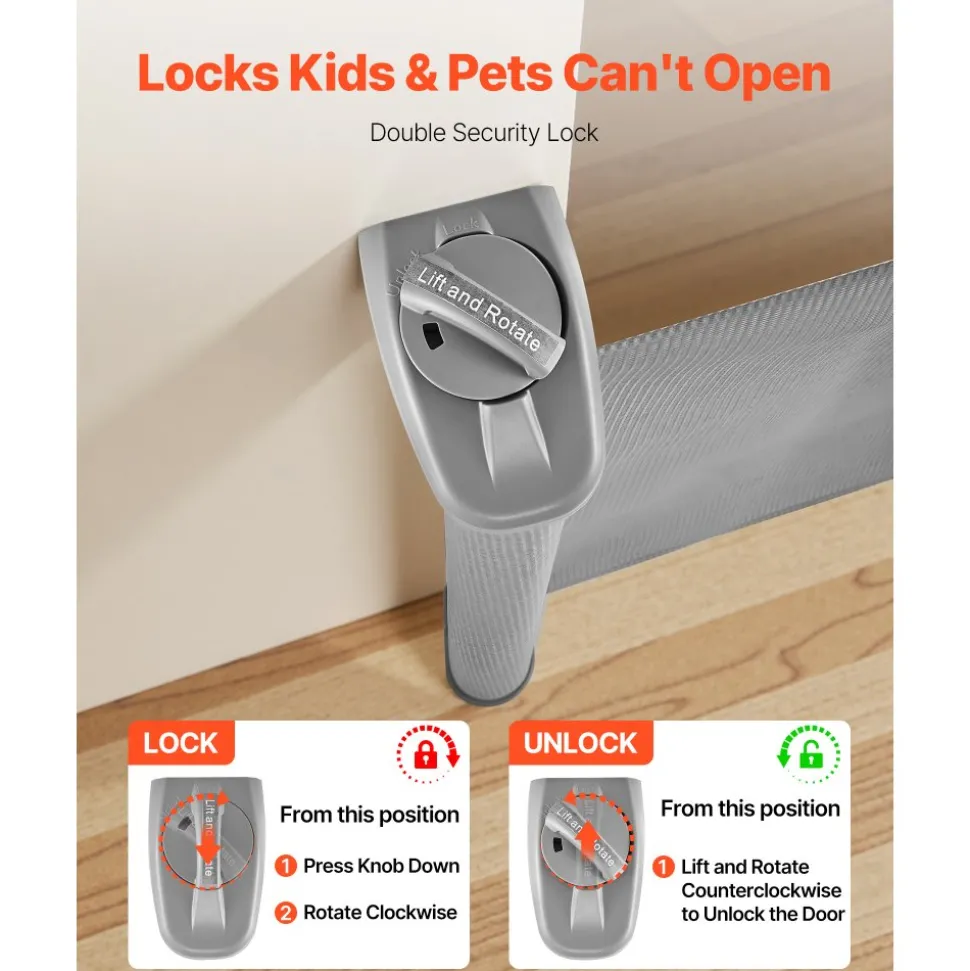 VEVOR Retractable Baby Gate, Extends to 72.8 inch Wide, 31.3 inch Tall, with Security Lock, Easy to Use, Walk Through Without Tripping, Mesh Dog Gate for Stairs, Hallways, Indoor/Outdoor, White