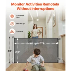VEVOR Retractable Baby Gate, Extends to 57 inch Wide, 38.5 inch Tall, with Security Lock, Easy to Use, Walk Through Without Tripping, Mesh Dog Gate for Stairs, Hallways, Indoor/Outdoor, Gray