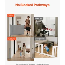 VEVOR Retractable Baby Gate, Extends to 57 inch Wide, 38.5 inch Tall, with Security Lock, Easy to Use, Walk Through Without Tripping, Mesh Dog Gate for Stairs, Hallways, Indoor/Outdoor, Gray