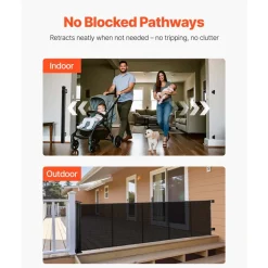 VEVOR Retractable Baby Gate, Extends to 122 inch Extra Wide, 31.3 inch Tall, with Reinforced Fiberglass Strips, Avoids Crawling Through, Mesh Dog Gate for Decks, Doorways, Garages, Indoor, Black