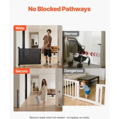 VEVOR Retractable Baby Gate, Extends to 56.3 inch Wide, 31.3 inch Tall, with Security Lock, Easy to Use, Walk Through Without Tripping, Mesh Dog Gate for Stairs, Hallways, Indoor/Outdoor, Black