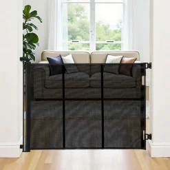VEVOR Retractable Baby Gate, Extends to 72.8 inch Wide, 38.5 inch Tall, with Security Lock, Easy to Use, Walk Through Without Tripping, Mesh Dog Gate for Stairs, Hallways, Indoor/Outdoor, Black