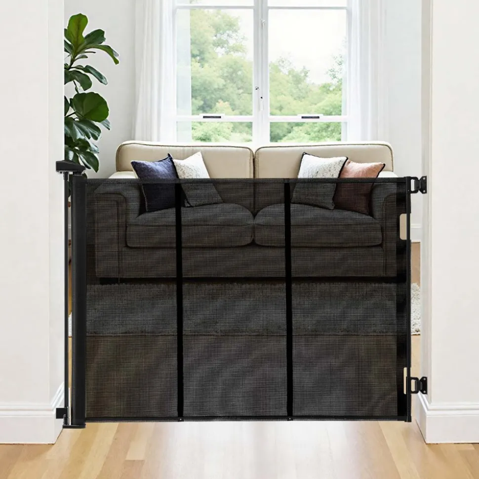 VEVOR Retractable Baby Gate, Extends to 72.8 inch Wide, 38.5 inch Tall, with Security Lock, Easy to Use, Walk Through Without Tripping, Mesh Dog Gate for Stairs, Hallways, Indoor/Outdoor, Black