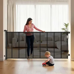 VEVOR Retractable Baby Gate, Extends to 72.8 inch Wide, 38.5 inch Tall, with Security Lock, Easy to Use, Walk Through Without Tripping, Mesh Dog Gate for Stairs, Hallways, Indoor/Outdoor, Black