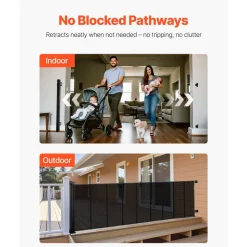 VEVOR Retractable Baby Gate, Extends to 72.8 inch Wide, 38.5 inch Tall, with Security Lock, Easy to Use, Walk Through Without Tripping, Mesh Dog Gate for Stairs, Hallways, Indoor/Outdoor, Black