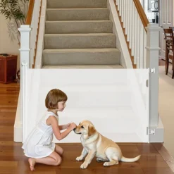 VEVOR Retractable Baby Gate, Extends to 57 inch Wide, 38.5 inch Tall, with Security Lock, Easy to Use, Walk Through Without Tripping, Mesh Dog Gate for Stairs, Hallways, Indoor/Outdoor, White