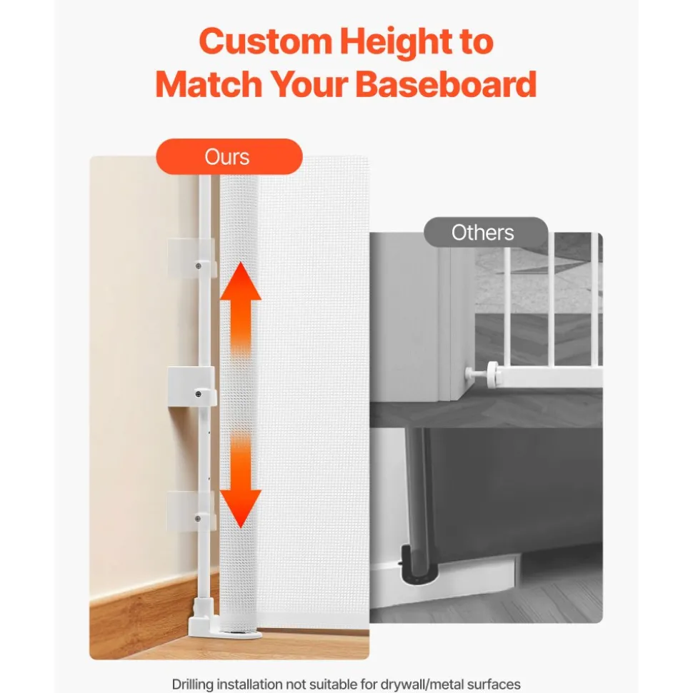 VEVOR Retractable Baby Gate, Extends to 57 inch Wide, 38.5 inch Tall, with Security Lock, Easy to Use, Walk Through Without Tripping, Mesh Dog Gate for Stairs, Hallways, Indoor/Outdoor, White