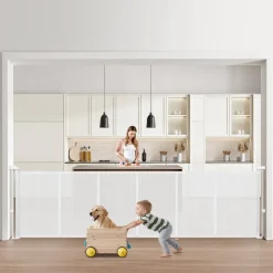 VEVOR Retractable Baby Gate, 34 inch Tall, Extends up to 110 inch Wide, Retractable Gate for Kids or Pets, Mesh Material, Easy to Install for Indoor Stairs, Doorways, Hallways, Playrooms, White
