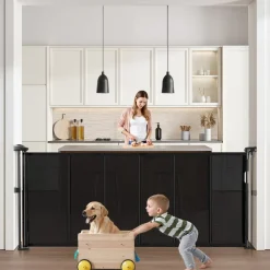 VEVOR Retractable Baby Gate, 34 inch Tall, Extends up to 71 inch Wide, Retractable Gate for Kids or Pets, Mesh Material, Easy to Install for Indoor Stairs, Doorways, Hallways, Playrooms, Black