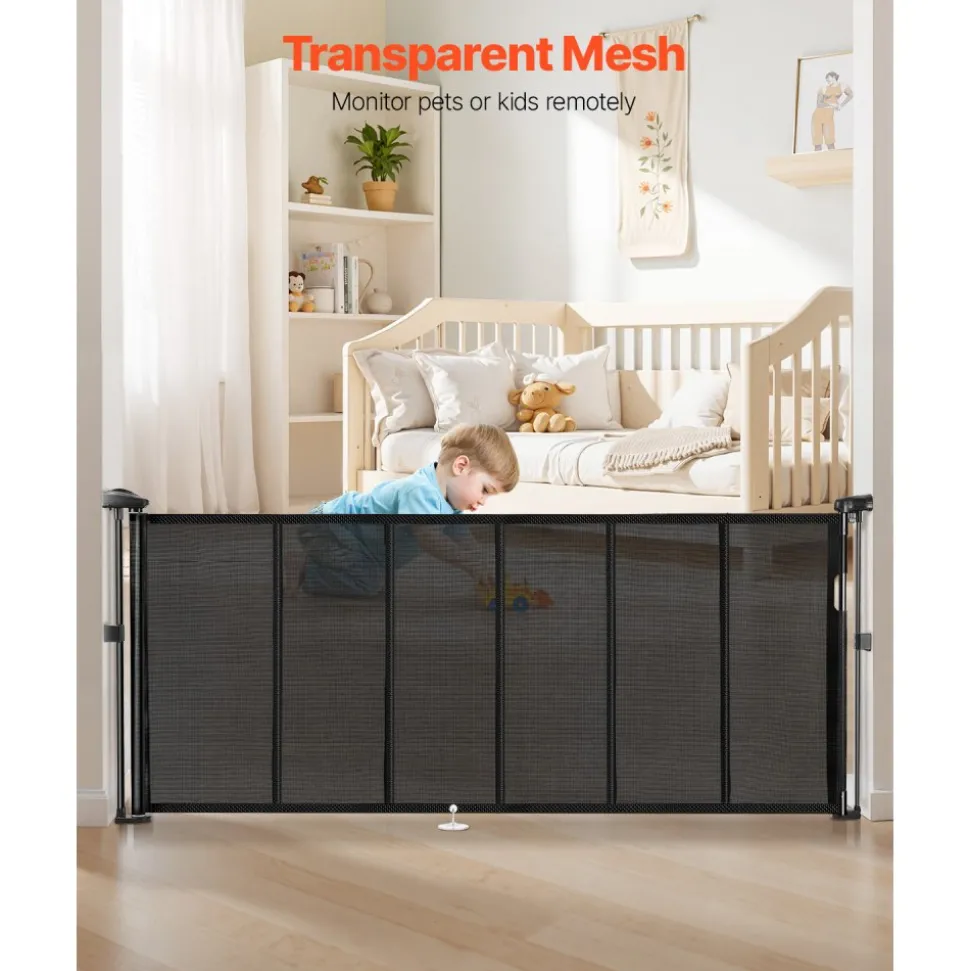 VEVOR Retractable Baby Gate, 34 inch Tall, Extends up to 71 inch Wide, Retractable Gate for Kids or Pets, Mesh Material, Easy to Install for Indoor Stairs, Doorways, Hallways, Playrooms, Black