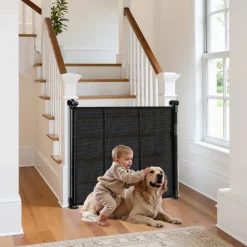 VEVOR Retractable Baby Gate, 34 inch Tall, Extends up to 71 inch Wide, Retractable Gate for Kids or Pets, Mesh Material, Easy to Install for Indoor Stairs, Doorways, Hallways, Playrooms, Black